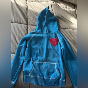 Blue Hoodie with Pink Heart Patch